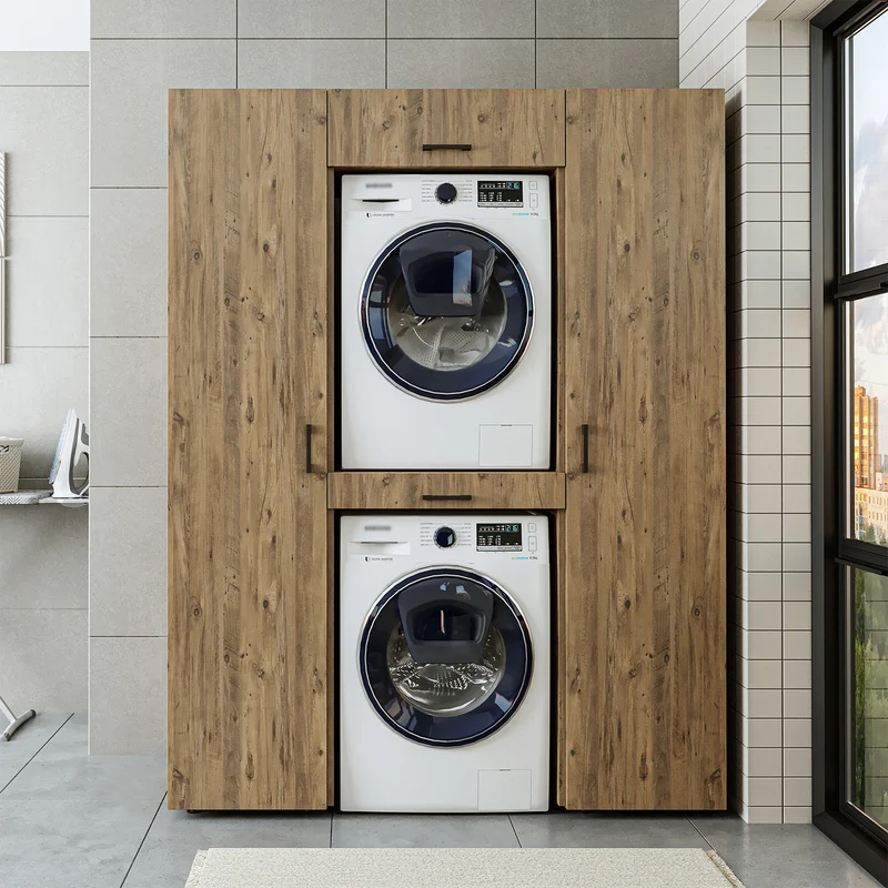 Roomart kastwand DUO-I, 157 cm, wasmachine en droger boven elkaar, in 3 kleuren