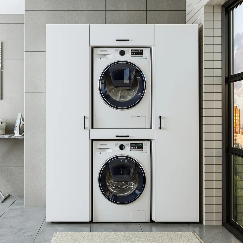Roomart kastwand DUO-I, 157 cm, wasmachine en droger boven elkaar, in 3 kleuren