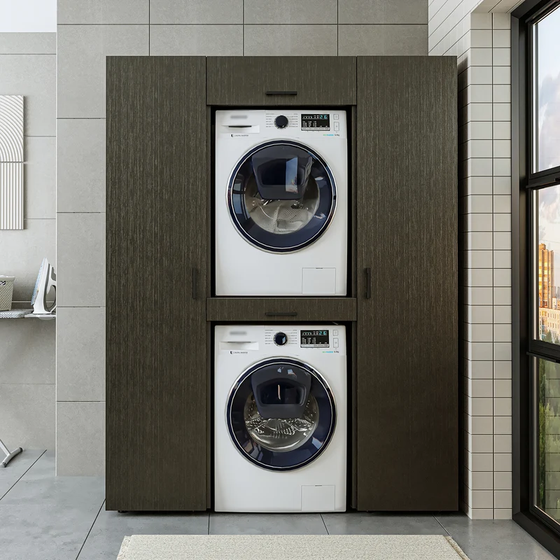Roomart kastwand DUO-I, 157 cm, wasmachine en droger boven elkaar, in 3 kleuren