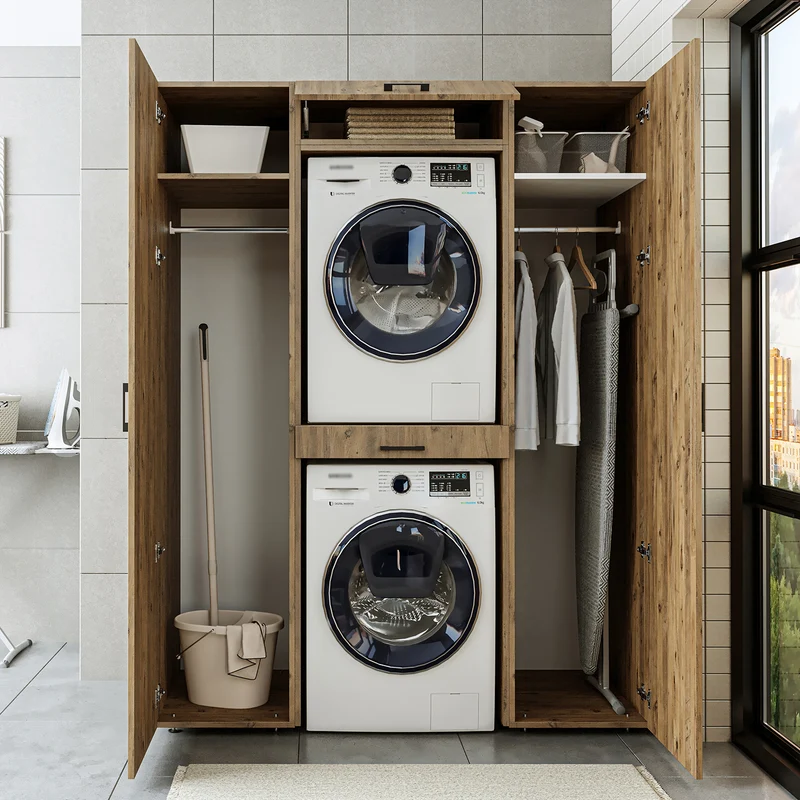 Roomart kastwand DUO-I, 157 cm, wasmachine en droger boven elkaar, in 3 kleuren