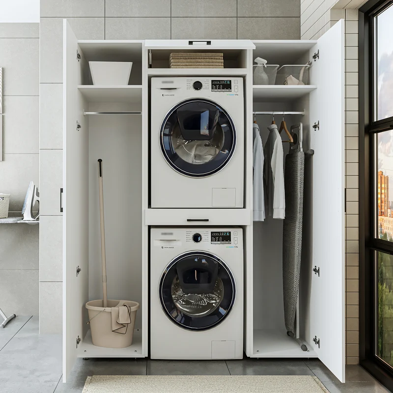 Roomart kastwand DUO-I, 157 cm, wasmachine en droger boven elkaar, in 3 kleuren