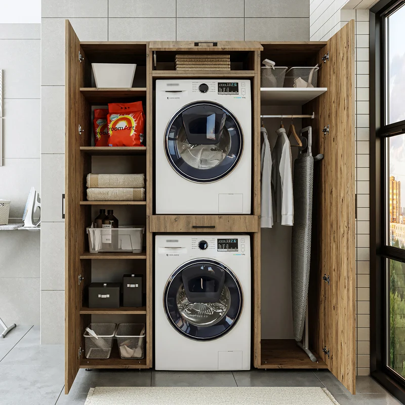 Roomart kastwand DUO-I, 157 cm, wasmachine en droger boven elkaar, in 3 kleuren