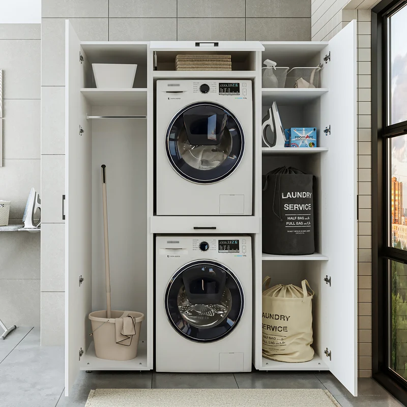 Roomart kastwand DUO-I, 157 cm, wasmachine en droger boven elkaar, in 3 kleuren