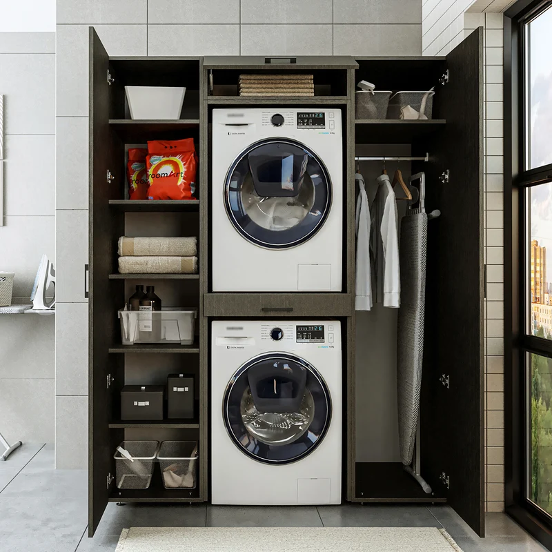 Roomart kastwand DUO-I, 157 cm, wasmachine en droger boven elkaar, in 3 kleuren