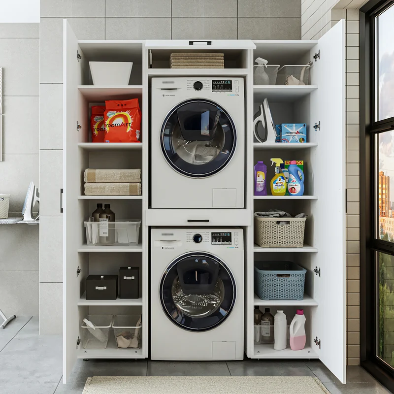Roomart kastwand DUO-I, 157 cm, wasmachine en droger boven elkaar, in 3 kleuren
