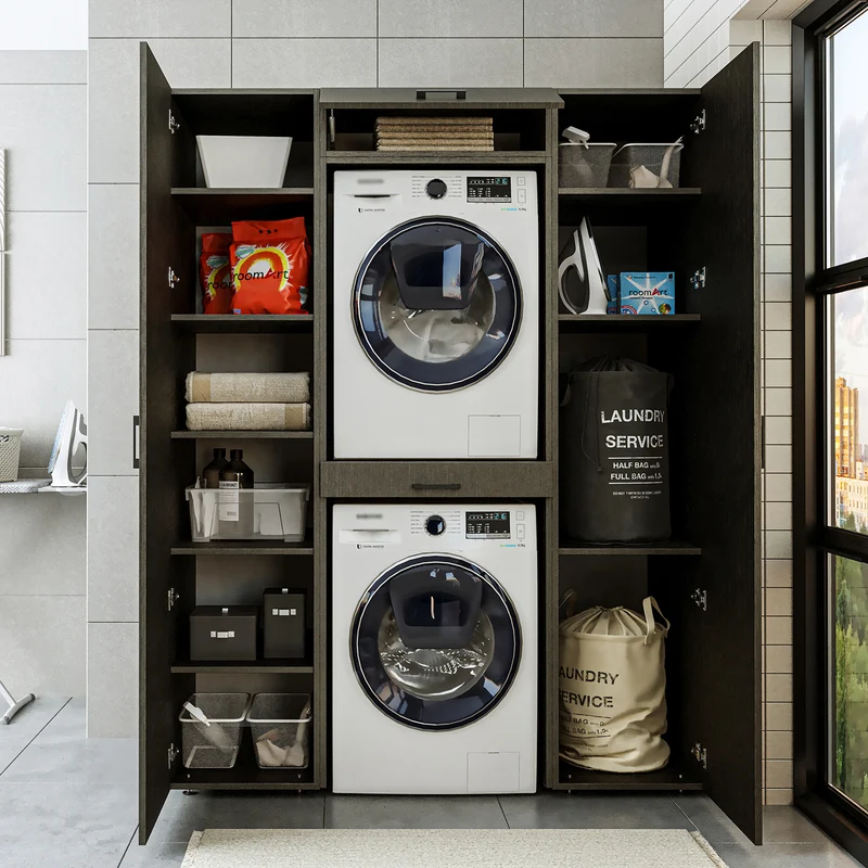 Roomart kastwand DUO-I, 157 cm, wasmachine en droger boven elkaar, in 3 kleuren