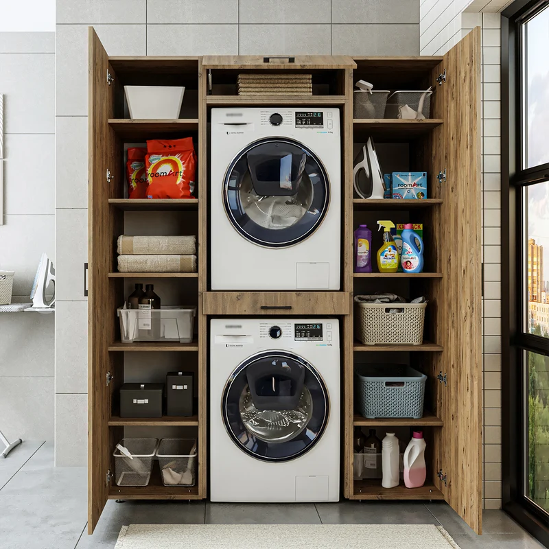 Roomart kastwand DUO-I, 157 cm, wasmachine en droger boven elkaar, in 3 kleuren