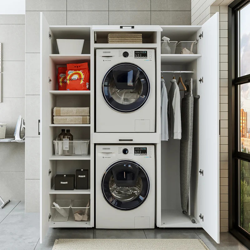 Roomart kastwand DUO-I, 157 cm, wasmachine en droger boven elkaar, in 3 kleuren
