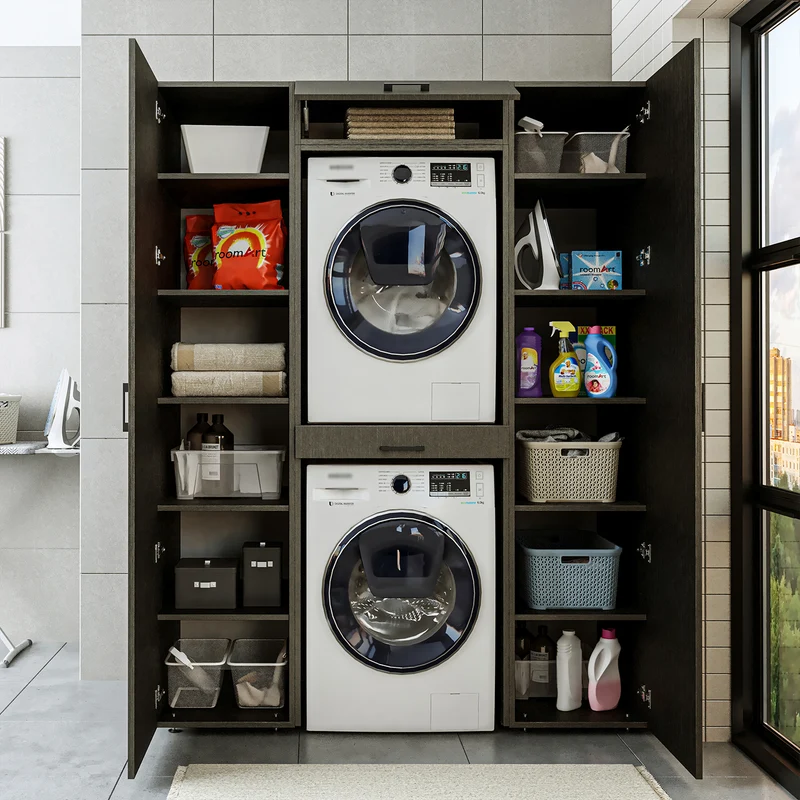 Roomart kastwand DUO-I, 157 cm, wasmachine en droger boven elkaar, in 3 kleuren