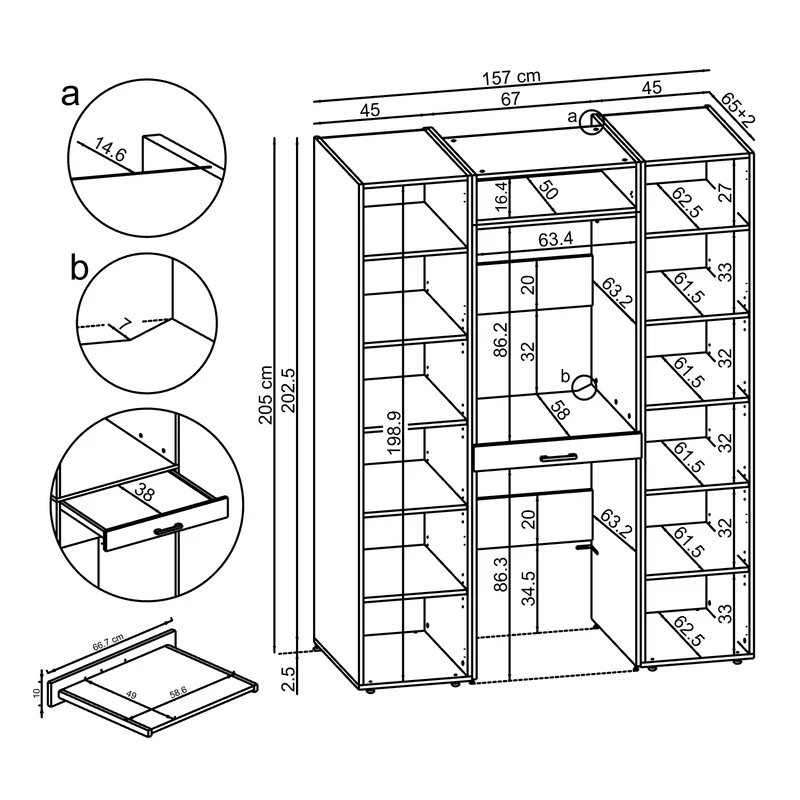 Roomart kastwand DUO-I, 157 cm, wasmachine en droger boven elkaar, in 3 kleuren