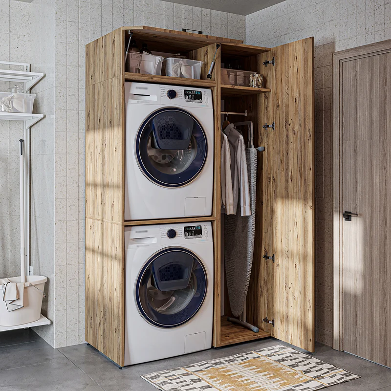 Roomart wasmachinekast DUO-I, 112 cm, voor 2 apparaten met hoge kast, in 2 kleuren