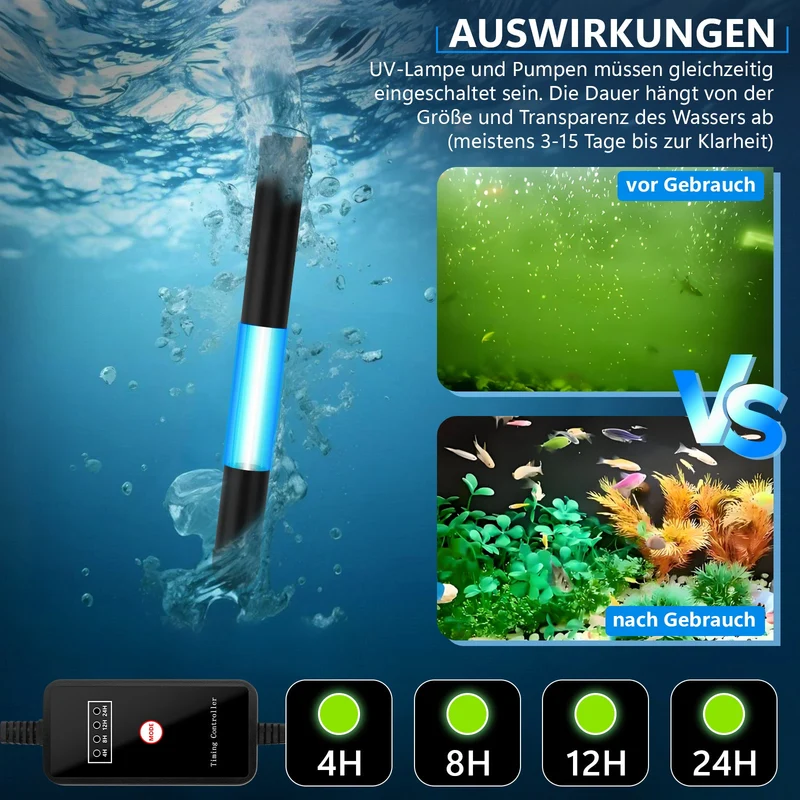 XIIW Aquarium UVC Klärer Pumpe 1800L/H, 4-in-1 UV-C Innenfilter gegen grünes & trübes Wasser, für 300–700L