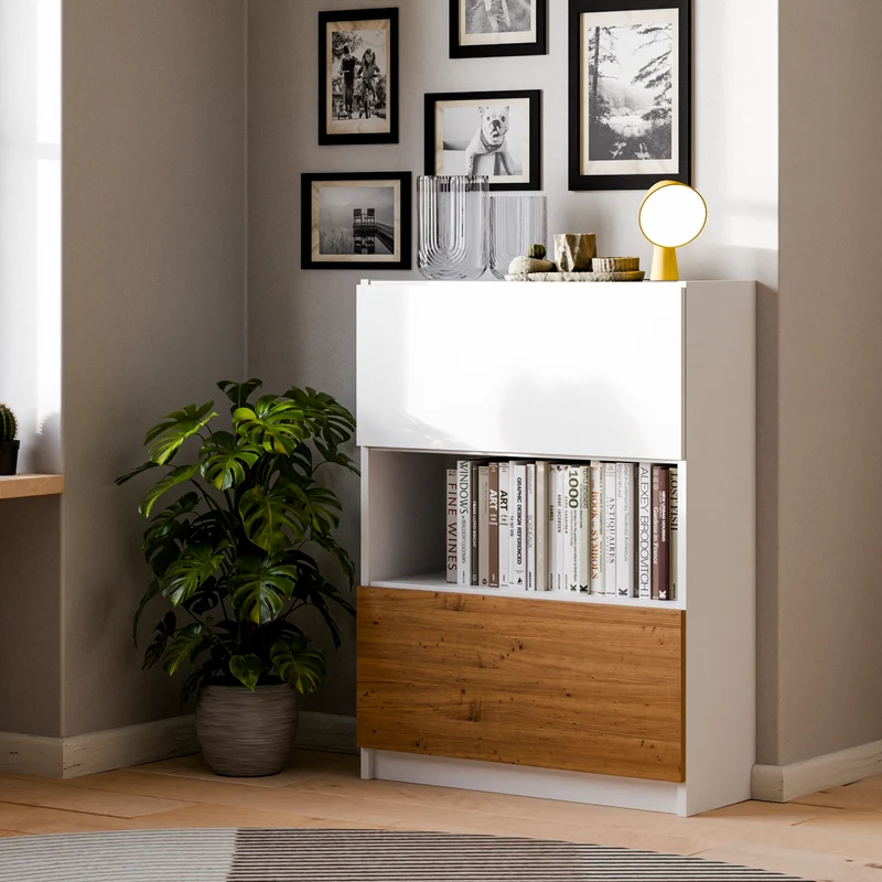 Klapptür für IKEA BILLY Regal, 80 x 30cm in Weiß oder Eichenoptik