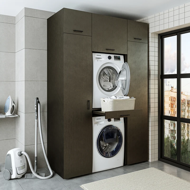 Roomart wasmachinekast 157 cm, voor 2 apparaten met 2 hoge kasten, in 3 kleuren