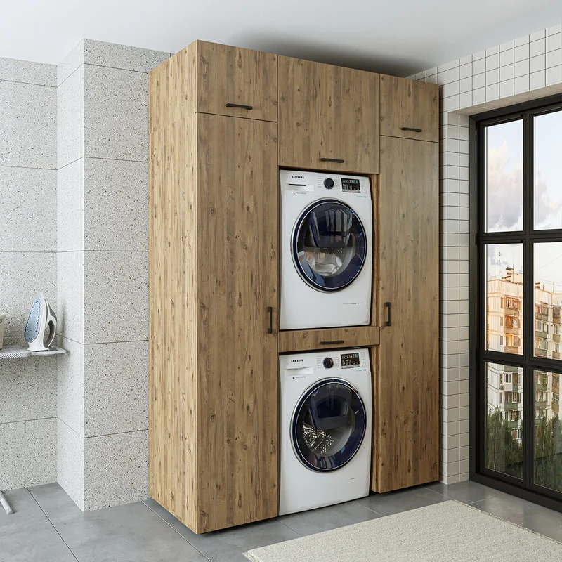 Roomart wasmachinekast 157 cm, voor 2 apparaten met 2 hoge kasten, in 3 kleuren