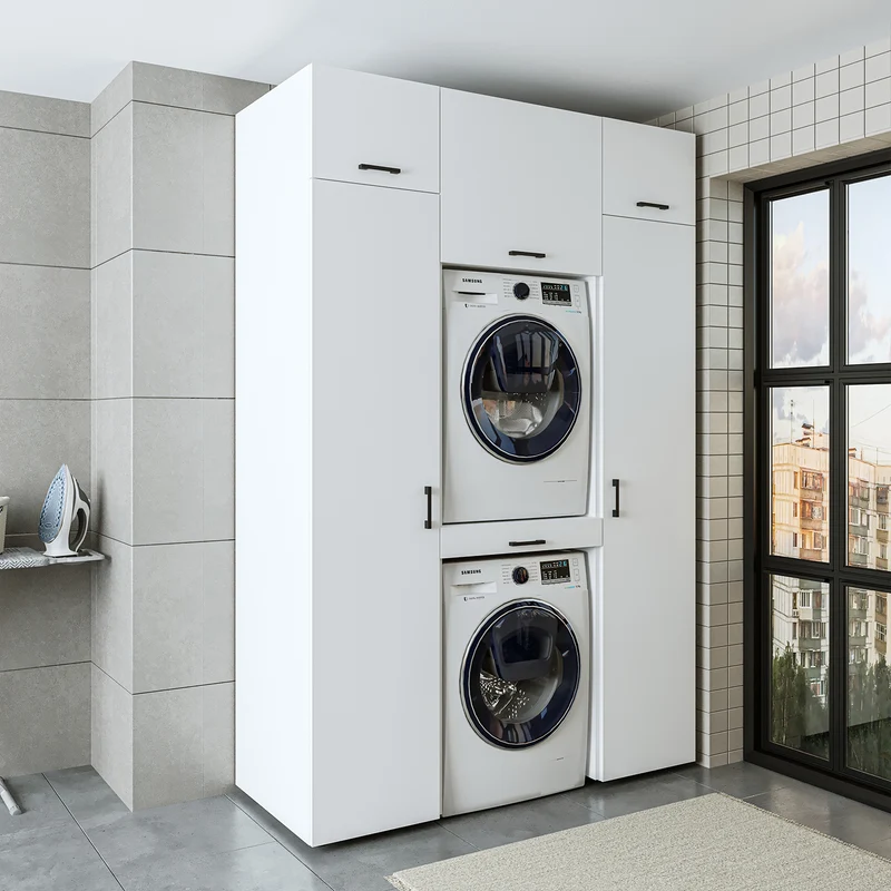 Roomart wasmachinekast 157 cm, voor 2 apparaten met 2 hoge kasten, in 3 kleuren