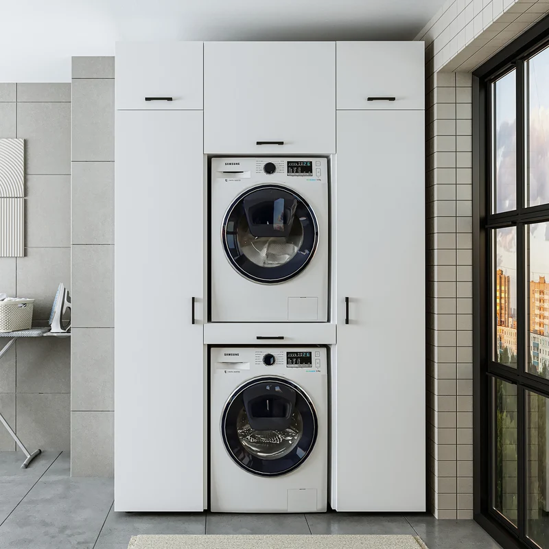Roomart wasmachinekast 157 cm, voor 2 apparaten met 2 hoge kasten, in 3 kleuren