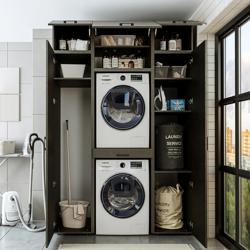 Roomart wasmachinekast 157 cm, voor 2 apparaten met 2 hoge kasten, in 3 kleuren
