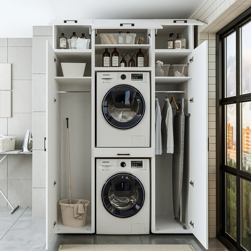 Roomart wasmachinekast 157 cm, voor 2 apparaten met 2 hoge kasten, in 3 kleuren