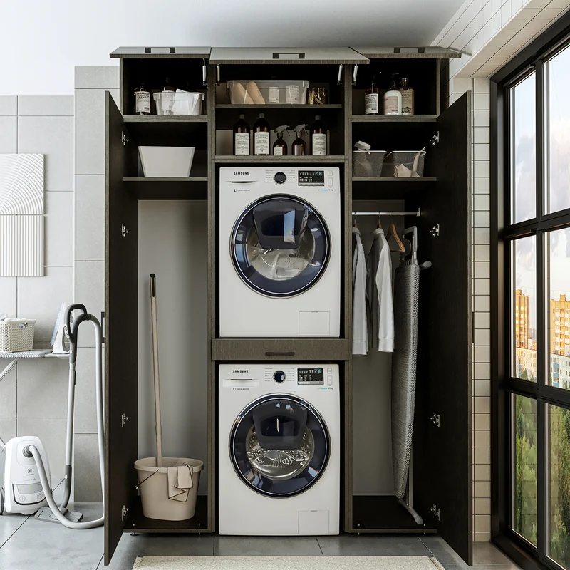 Roomart wasmachinekast 157 cm, voor 2 apparaten met 2 hoge kasten, in 3 kleuren