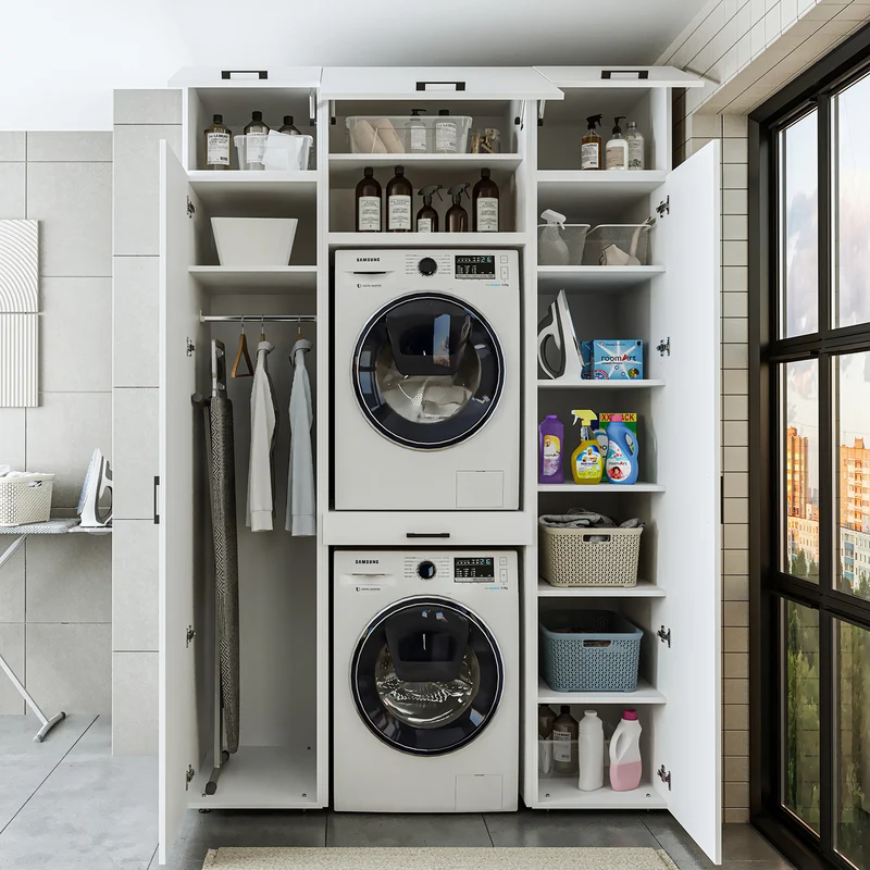 Roomart wasmachinekast 157 cm, voor 2 apparaten met 2 hoge kasten, in 3 kleuren
