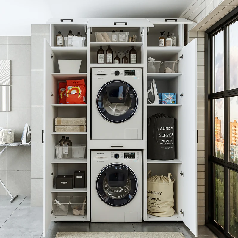 Roomart wasmachinekast 157 cm, voor 2 apparaten met 2 hoge kasten, in 3 kleuren