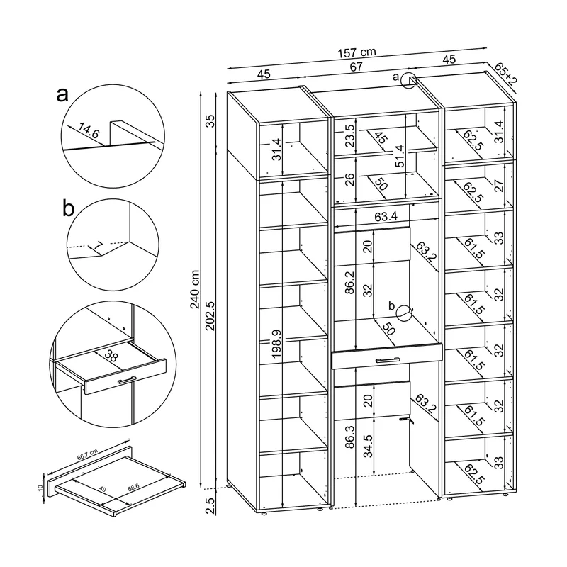Roomart wasmachinekast 157 cm, voor 2 apparaten met 2 hoge kasten, in 3 kleuren