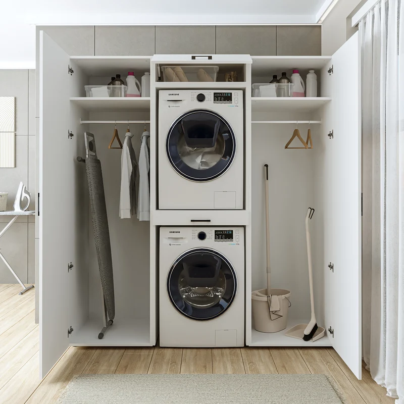 Roomart kastwand DUO-I, 187 cm, wasmachine en droger boven elkaar, in 3 kleuren