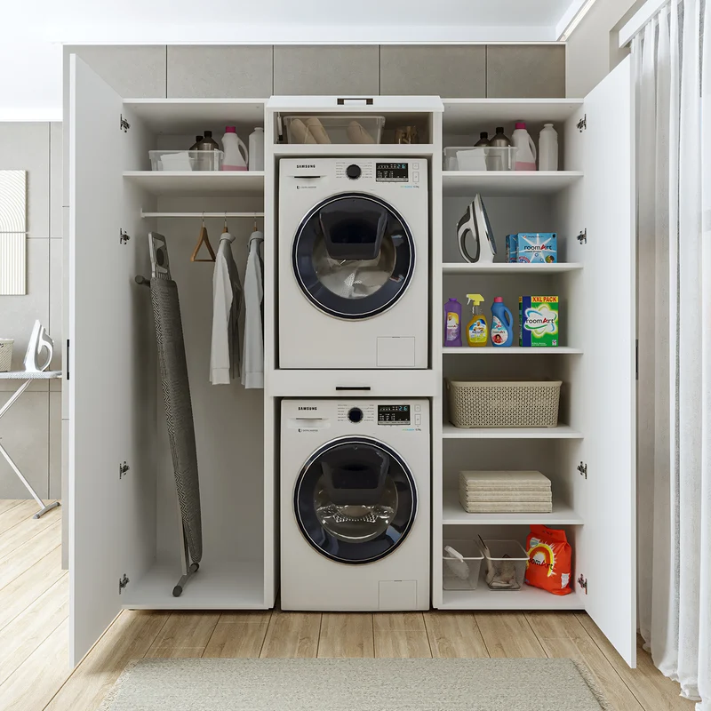 Roomart kastwand DUO-I, 187 cm, wasmachine en droger boven elkaar, in 3 kleuren
