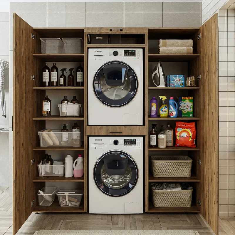 Roomart kastwand DUO-I, 187 cm, wasmachine en droger boven elkaar, in 3 kleuren