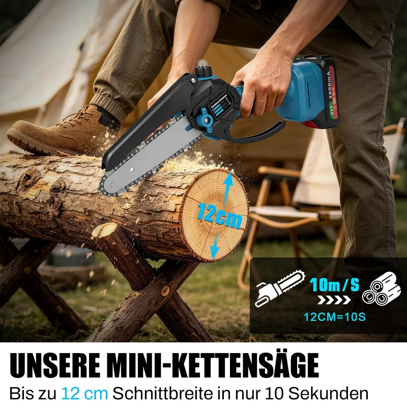 4-in-1 Akku Hochentaster Set 600W, Teleskopstange 1,05-1,7 m, Arbeitshöhe bis 4 m, 6 Zoll Mini-Kettensäge & Gartenschere, mit 2x 2,0Ah Akku