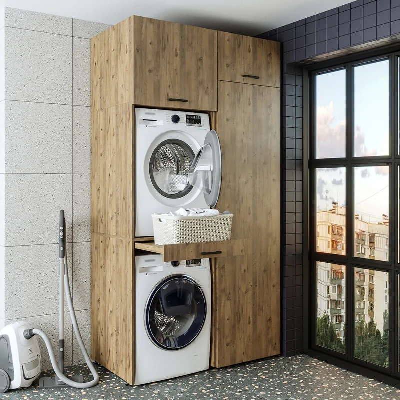 Roomart wasmachinekast 127 cm, voor 2 apparaten met hoge kast, in 3 kleuren