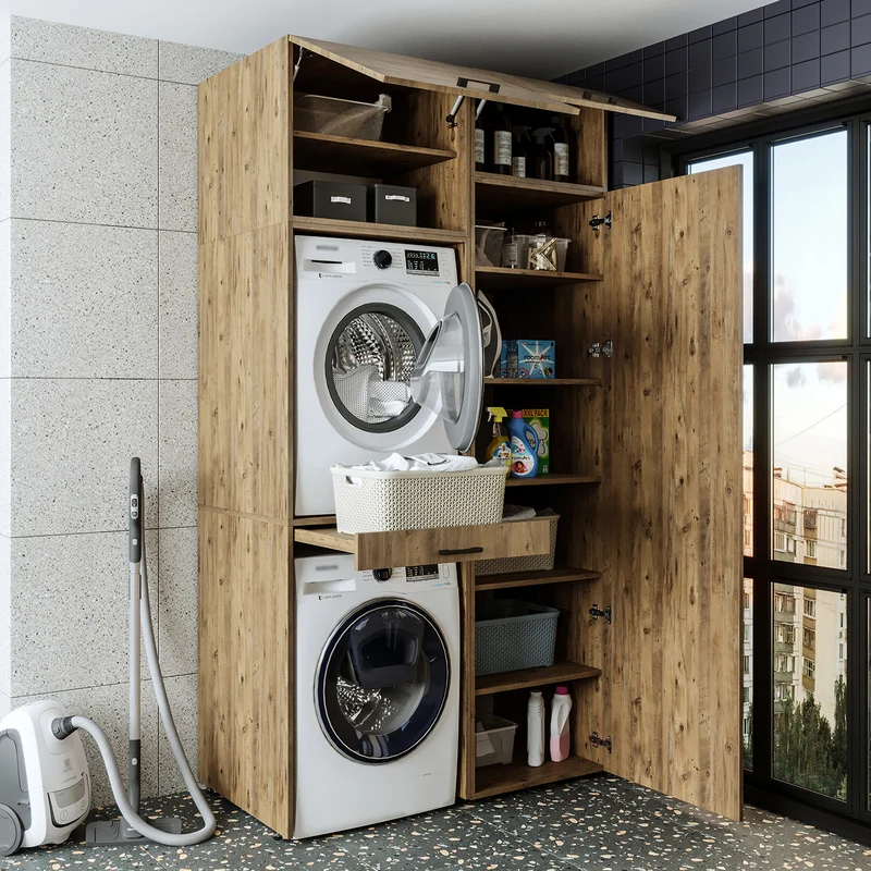 Roomart wasmachinekast 127 cm, voor 2 apparaten met hoge kast, in 3 kleuren