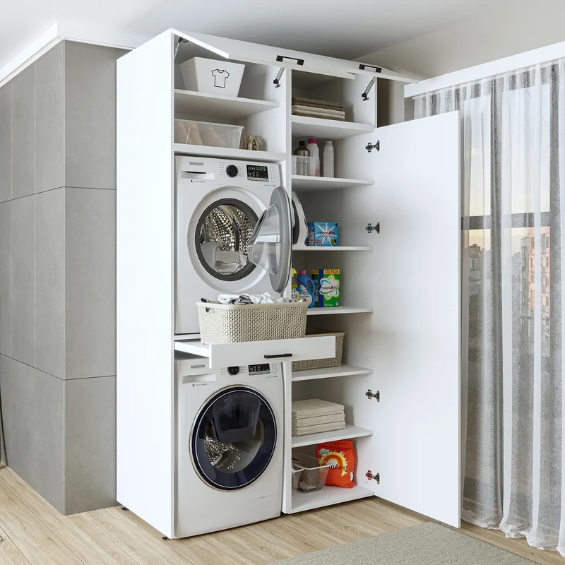 Roomart wasmachinekast 127 cm, voor 2 apparaten met hoge kast, in 3 kleuren