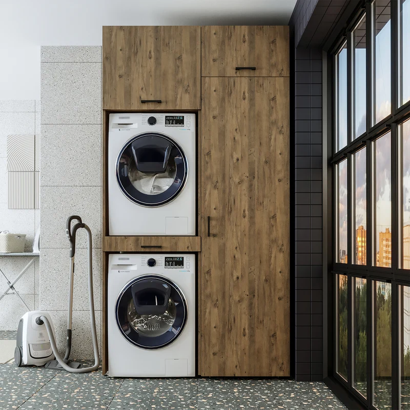 Roomart wasmachinekast 127 cm, voor 2 apparaten met hoge kast, in 3 kleuren