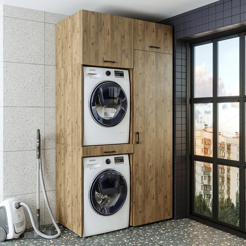 Roomart wasmachinekast 127 cm, voor 2 apparaten met hoge kast, in 3 kleuren