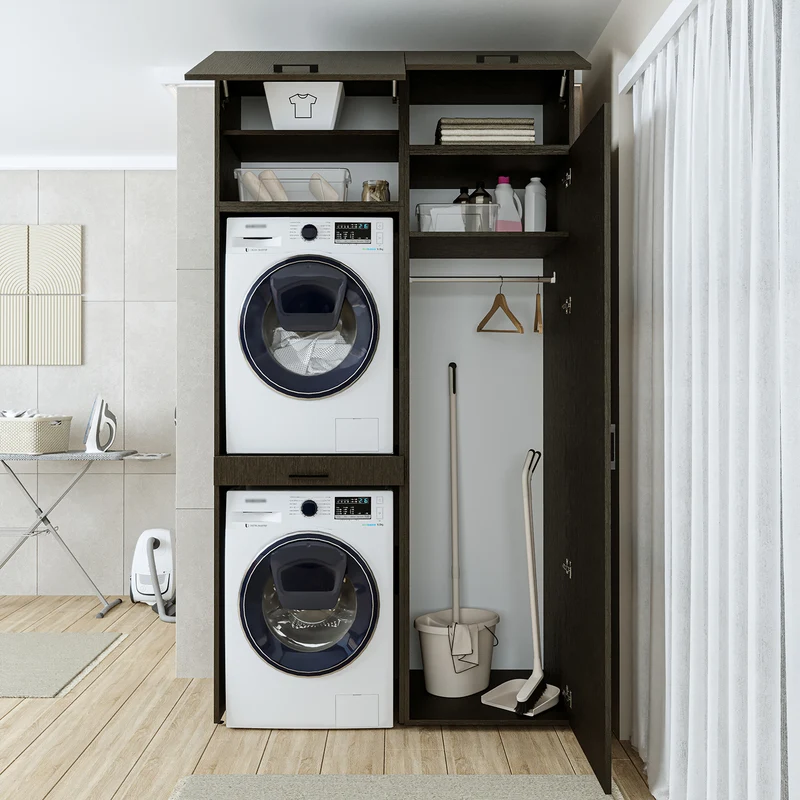 Roomart wasmachinekast 127 cm, voor 2 apparaten met hoge kast, in 3 kleuren