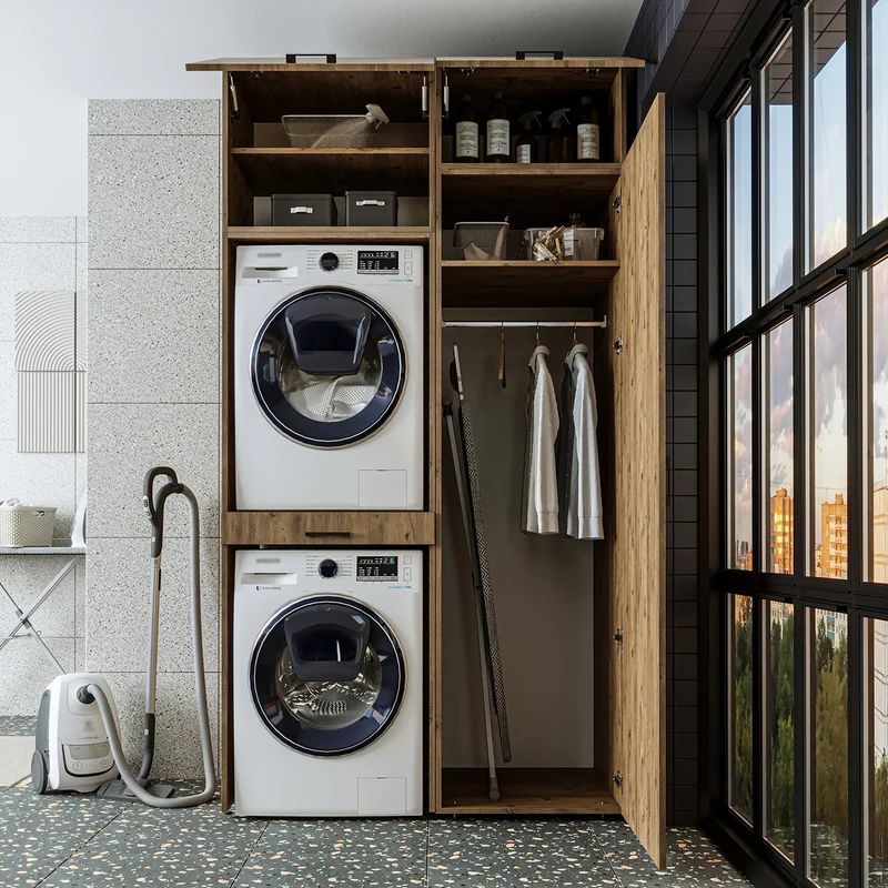 Roomart wasmachinekast 127 cm, voor 2 apparaten met hoge kast, in 3 kleuren
