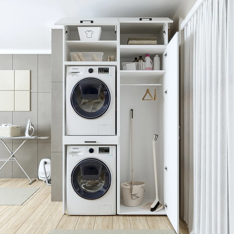 Roomart wasmachinekast 127 cm, voor 2 apparaten met hoge kast, in 3 kleuren