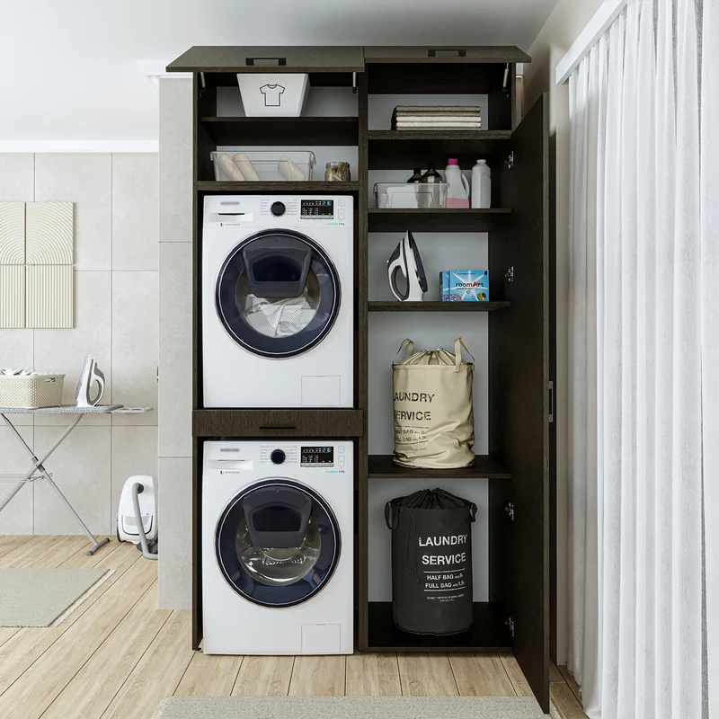 Roomart wasmachinekast 127 cm, voor 2 apparaten met hoge kast, in 3 kleuren