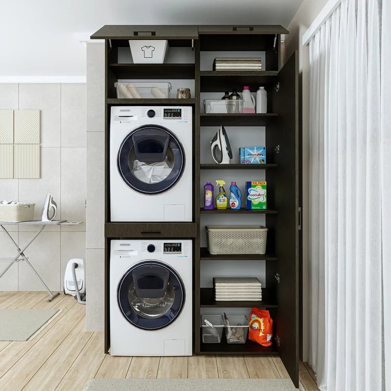 Roomart wasmachinekast 127 cm, voor 2 apparaten met hoge kast, in 3 kleuren