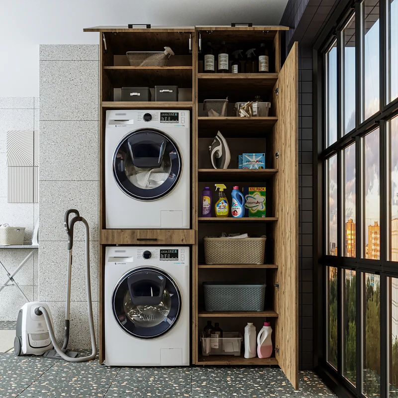Roomart wasmachinekast 127 cm, voor 2 apparaten met hoge kast, in 3 kleuren