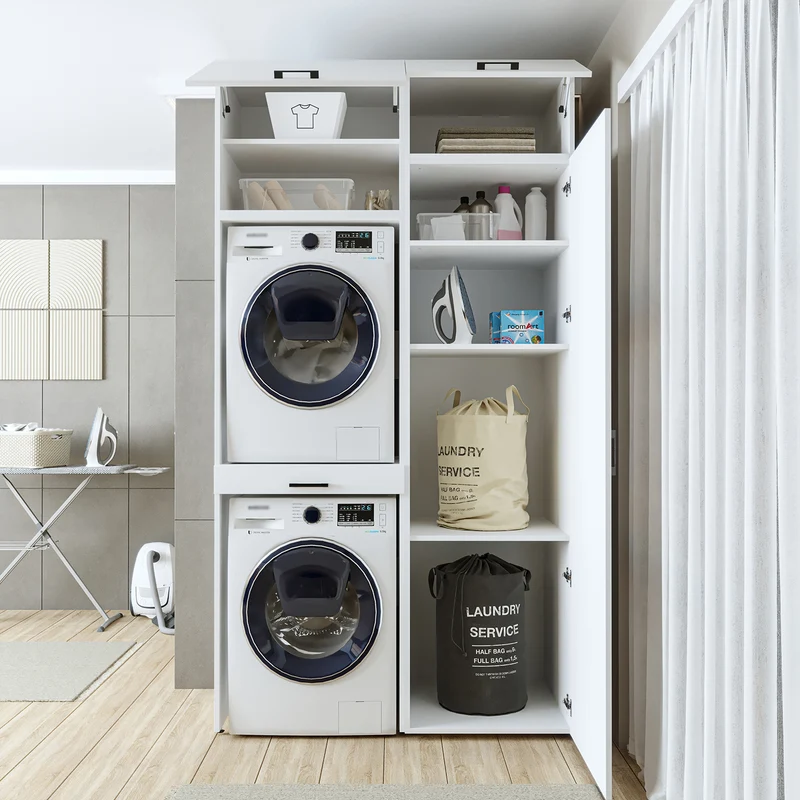 Roomart wasmachinekast 127 cm, voor 2 apparaten met hoge kast, in 3 kleuren