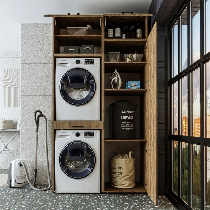 Roomart wasmachinekast 127 cm, voor 2 apparaten met hoge kast, in 3 kleuren