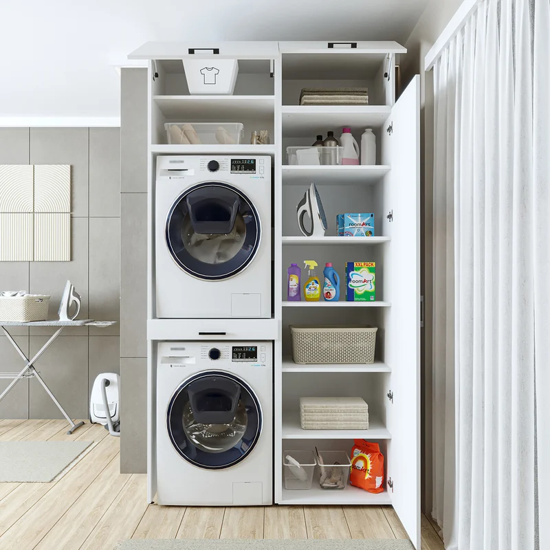 Roomart wasmachinekast 127 cm, voor 2 apparaten met hoge kast, in 3 kleuren