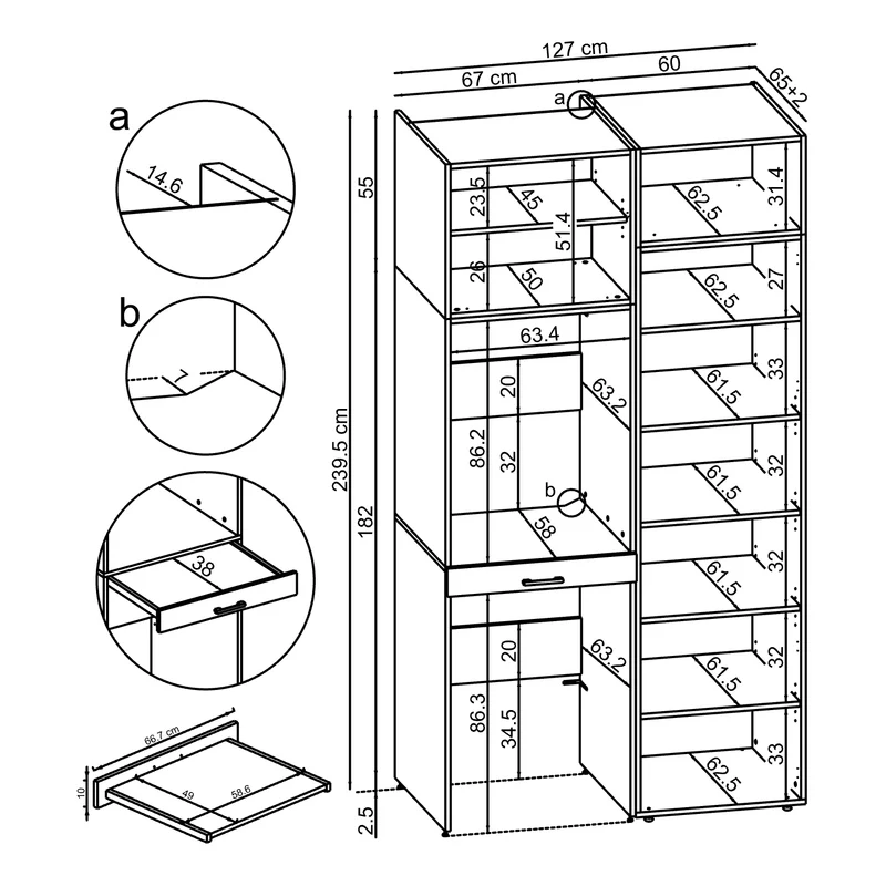 Roomart wasmachinekast 127 cm, voor 2 apparaten met hoge kast, in 3 kleuren