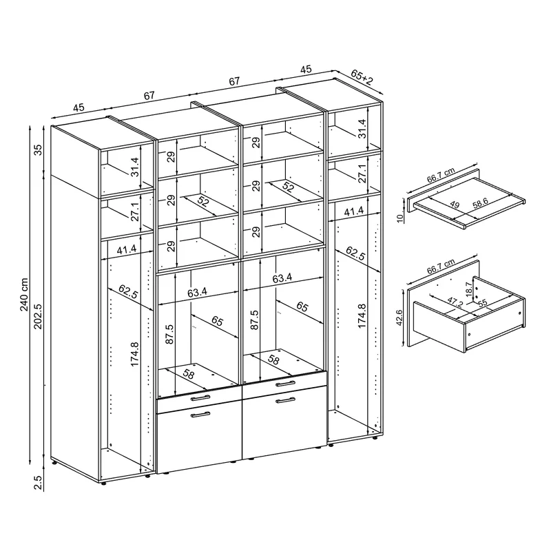Roomart wasmachinekast SERIE 2 met 2 hoge kasten, 254 cm, in 3 kleuren