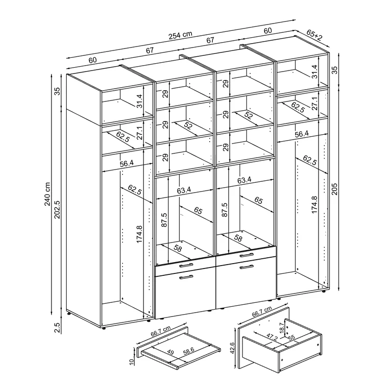 Roomart wasmachinekast SERIE 2 met 2 hoge kasten, 254 cm, in 3 kleuren