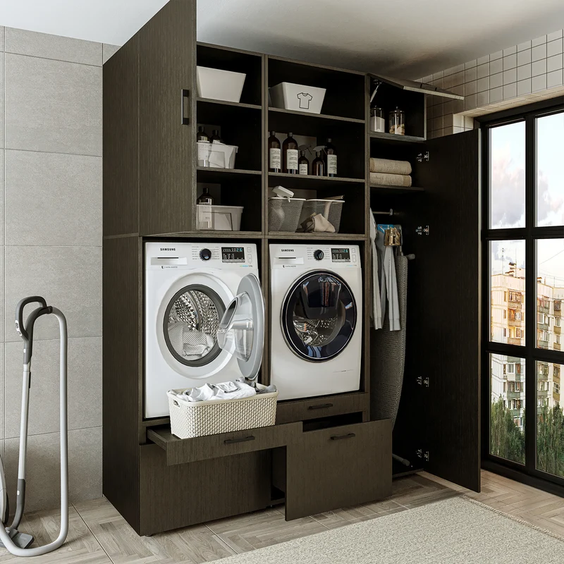 Roomart wasmachinekast SERIE 2, dubbele kast met uittrekplanken en hoge kast, in 3 kleuren