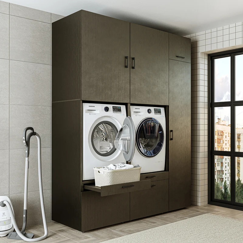 Roomart wasmachinekast SERIE 2, dubbele kast met uittrekplanken en hoge kast, in 3 kleuren